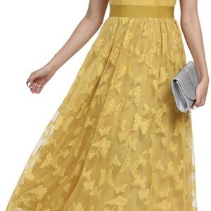 Chic Yellow Lace Midi Dress